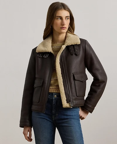 Lauren Ralph Women's Fleece-Collar Faux-Leather Jacket