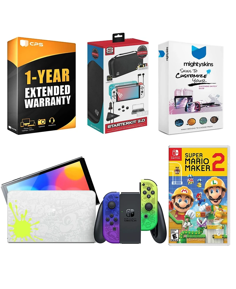 Nintendo Switch Oled Console Splatoon 3 Special Edition with Mario Maker 2, Surge Accessory Gaming Kit