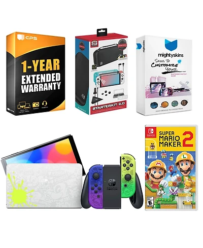 Nintendo Switch Oled Console Splatoon 3 Special Edition with Mario Maker 2, Surge Accessory Gaming Kit