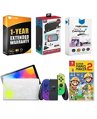 Nintendo Switch Oled Console Splatoon 3 Special Edition with Mario Maker 2, Surge Accessory Gaming Kit