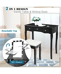 10 Dimmable Light Bulbs Vanity Dressing Table with 2 Dividers and Cushioned Stool