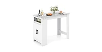 Bar Table Faux Marble Pub Table with 7 Hanging Hooks Compartment