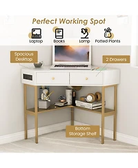 Space Saving Corner Computer Desk with 2 Large Drawers
