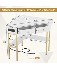 Space Saving Corner Computer Desk with 2 Large Drawers