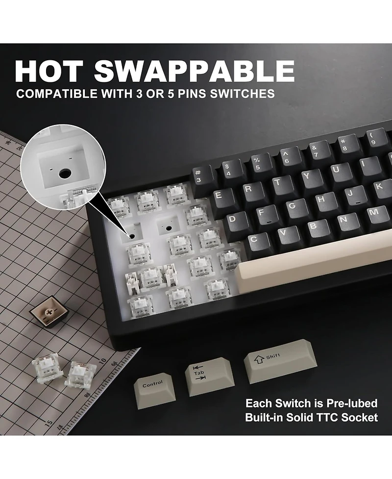 Yunzii AL71 75% Mechanical Keyboard,Full Aluminum Cnc,Hot Swappable Gasket,2.4GHz Wireless BT5.0/Usb-c Wired,Nkro Programmable Rgb Backlight Creamy Ty