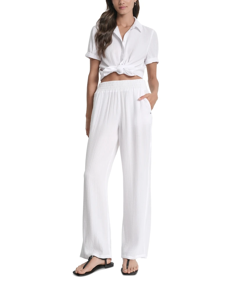 Dkny Jeans Petite Cotton Pull-On Smocked-Waist Pants