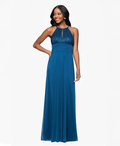 B&A By Betsy and Adam Women's Lace-Top Keyhole Dress