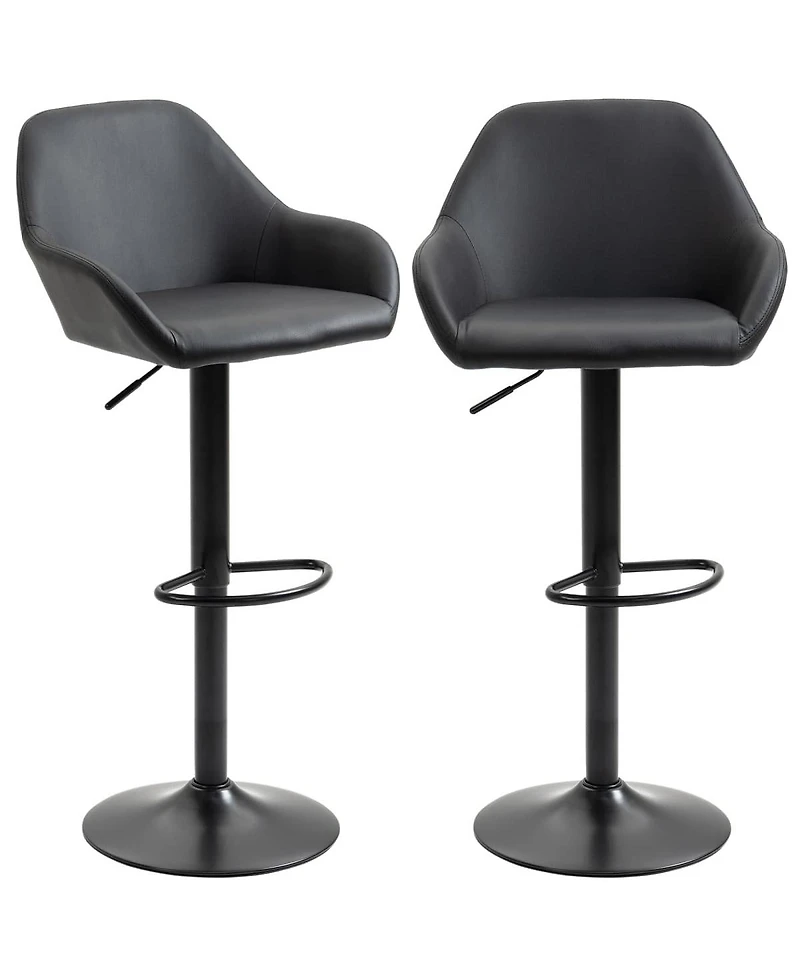 Set of 2 Adjustable Pu Leather Bar Stools with Swivel Seat, Backrest and Footrest for Kitchen-The Pop Home