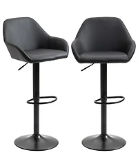 Set of 2 Adjustable Pu Leather Bar Stools with Swivel Seat, Backrest and Footrest for Kitchen-The Pop Home