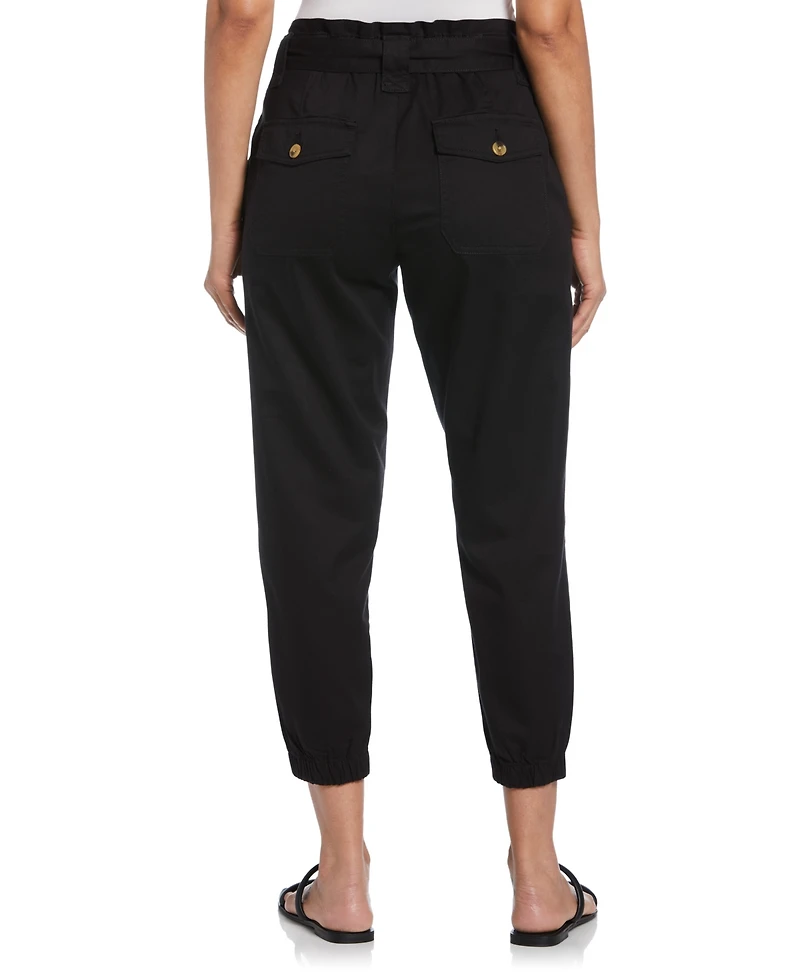 Ella Rafaella Petite Twill Crop Pants with Removable Tie Belt