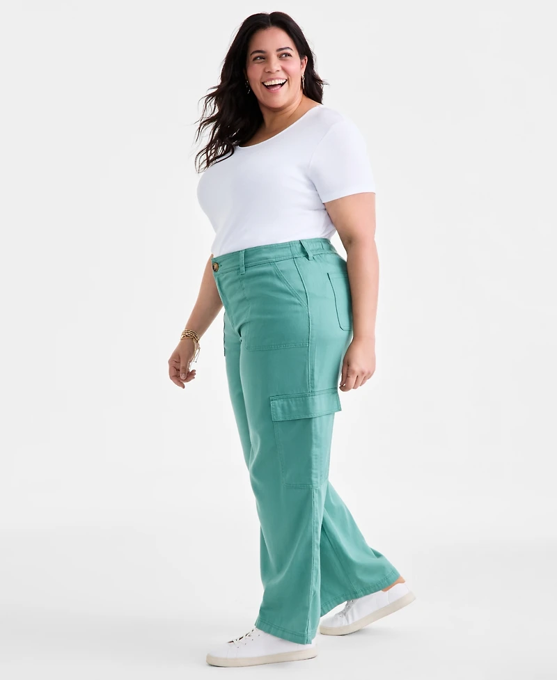 Style & Co Plus Mid-Rise Wide-Leg Cargo Pants, Exclusively at Macy's