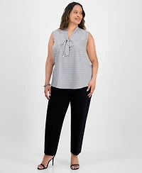 Kasper Plus Diamond-Print Tie-Neck Top