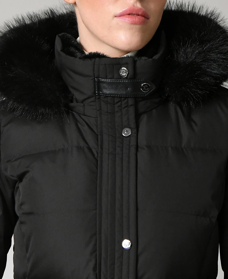Lauren Ralph Women's Faux-Fur-Trim Maxi Puffer Coat