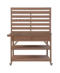 Outdoor Potting Bench with Hutch & Stainless Steel Top