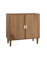 Walnut Wood Buffet Cabinet with Line Groove Design