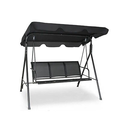 3 Person Steel Frame Patio Porch Swing with Polyester Angle and Adjustable Canopy