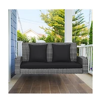 2-Person Patio Pe Wicker Hanging Porch Swing Bench Chair Cushion 800 Pounds