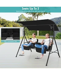 Gymax 2-Person Canopy Porch Swing Padded Chair Cooler Bag Rotatable Tray