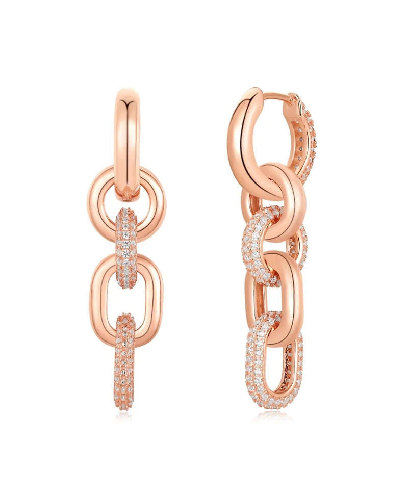 Suzy Levian Sterling Silver Cubic Zirconia Chain Link Drop Earrings