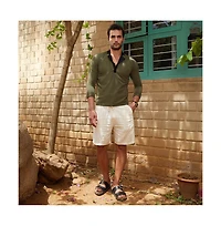 Campus Sutra Men's Olive Green & Obsidian Black Textured Cuban Polo T-Shirt