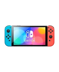Nintendo Switch Neon Red & Blue Oled Console with Super Smash Bros: Ultimate, Nso 12 Month Family Membership, MightySkins Console and Controller Skin