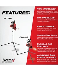 Heater Sports Base Hit Lite Adjustable Baseball Pitching Machine – 45 Mph Pitching Speed, Includes Automatic Ball Feeder, Extremely Accurate |