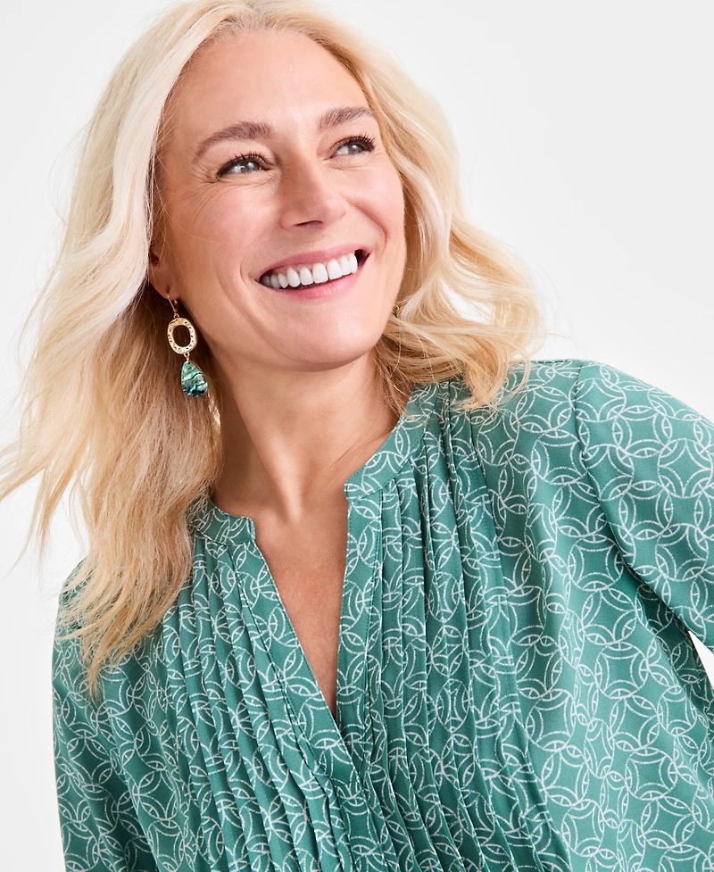 Style & Co Women's Printed Pintuck Ruffle Sleeve Top, Exclusively at Macy's