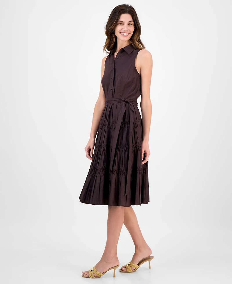 Anne Klein Women's Sleeveless Pintuck Tie-Waist Midi Dress