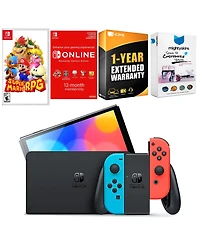 Nintendo Switch Neon Red & Blue Oled Console with Super Mario Rpg , Nso 12 Month Family Membership
