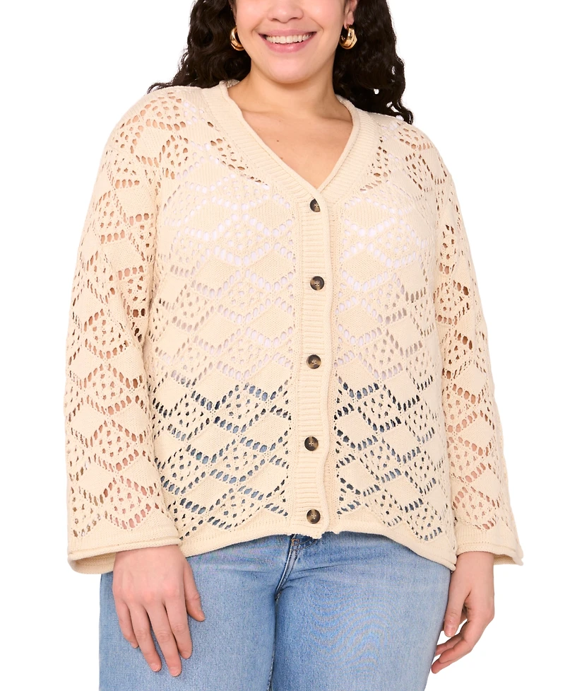 Vince Camuto Plus Pointelle Cotton Cardigan