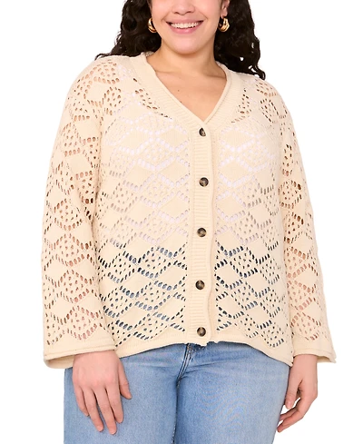 Vince Camuto Plus Pointelle Cotton Cardigan