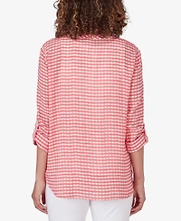 Ruby Rd. Petite Gingham Silky Henley Crew Neck Top