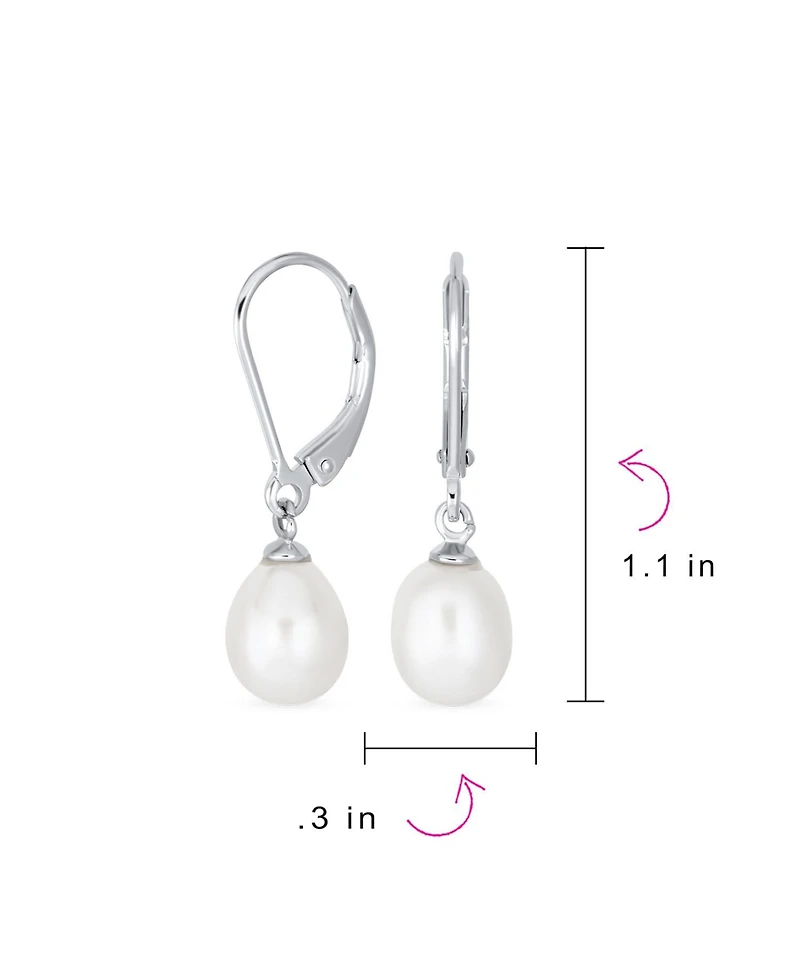 Bling Jewelry Simple Cz Accent White Pear Shape Freshwater Cultured Pearl Teardrop Dangle Earrings .925 Sterling Silver Lever back