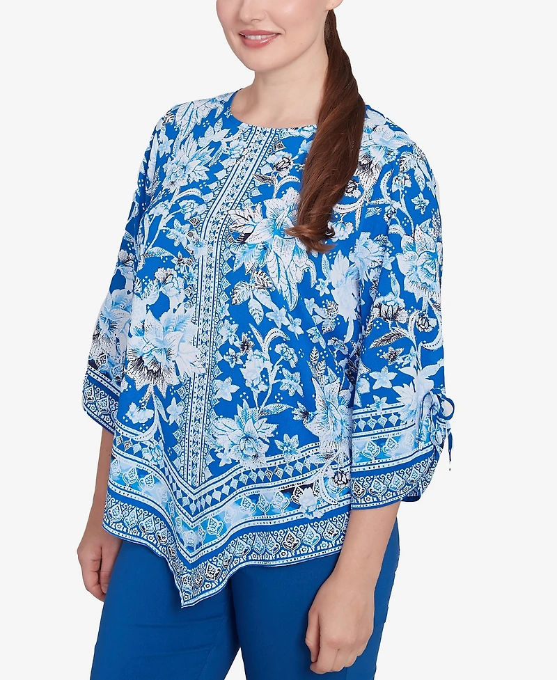 Ruby Rd. Petite Bohemian Batik Floral Border Print Crepe Tunic Top