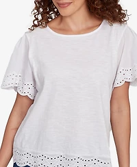 Ruby Rd. Petite Embroidered Sleeve Solid T-Shirt