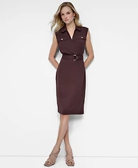 Dkny Women's V-Neck Cargo-Pocket Sleeveless Midi Dress