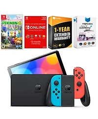 Nintendo Switch Neon Red & Blue Oled Console with Pikmin 4, Nso 12 Month Family Membership, MightySkins Console and Controller Skin Voucher