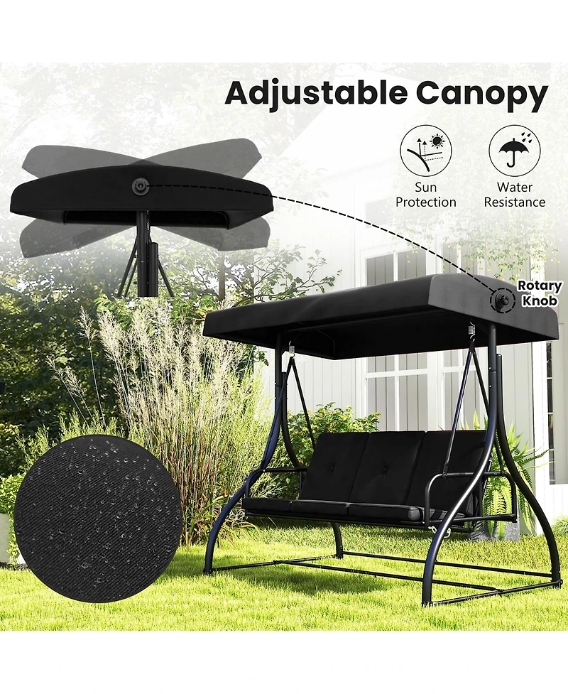 Gymax Converting Patio Swing Chair Porch Bed w/Adjustable Canopy & Thickened Cushion