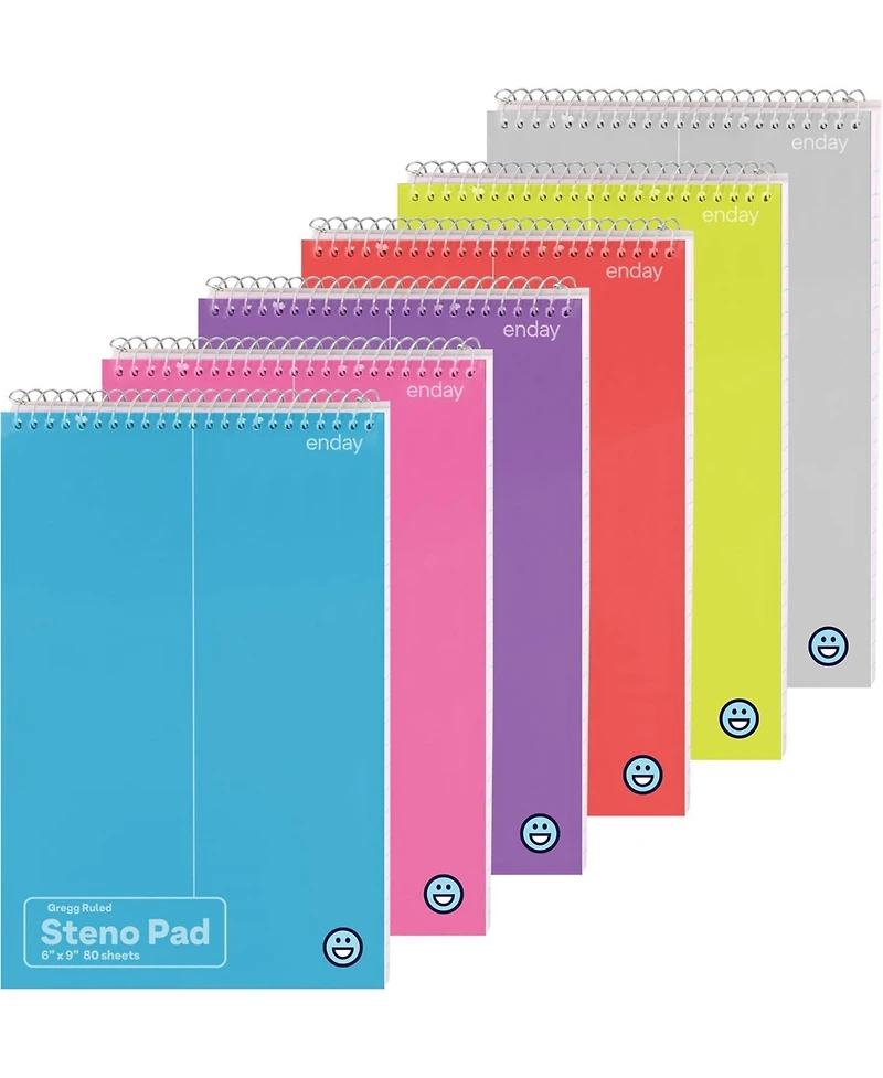 Enday Steno Pads Spiral 6 x 9 inches, Gregg Rule White Paper, 80 Sheets Steno Notebook for writing in Pink, Purple, Green, Blue, Red, Grey, Color May