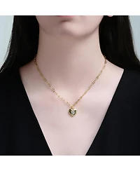 14K Gold Plated with Clear Cubic Zirconia Heart Pendant Necklace