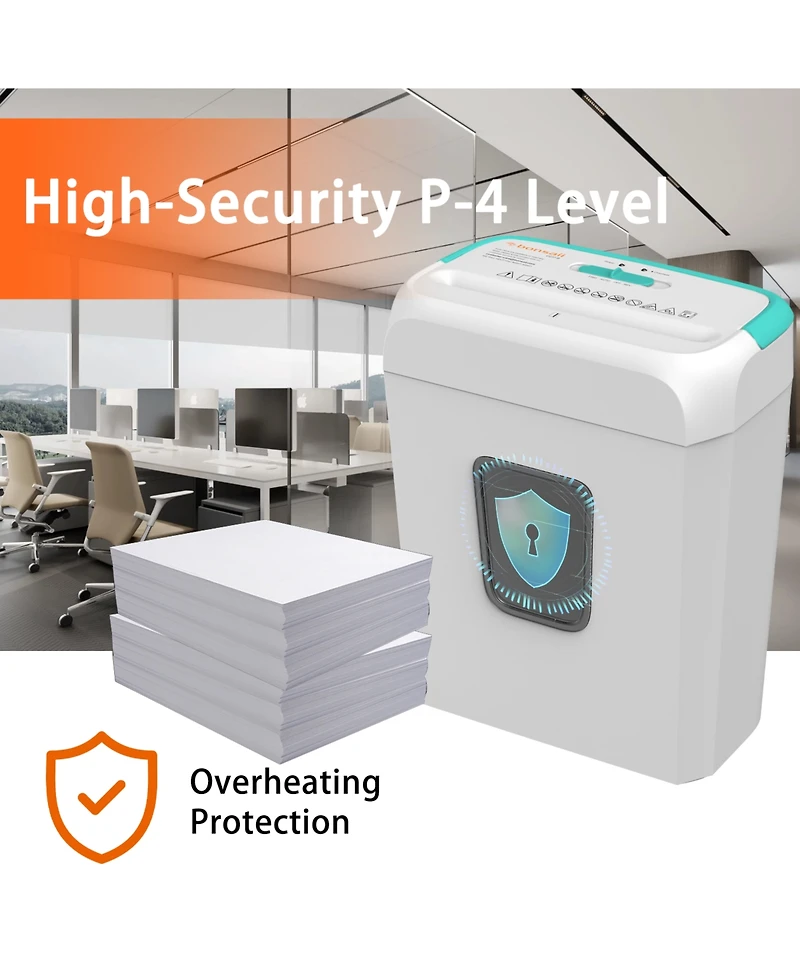 Bonsaii Secure Shredder, Home Office Shredder, high Security, 6-Sheet, Cross-Cut shredding for documents, Mail, Staples, Credit Cards, Equipped Conven
