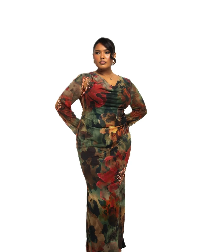 Fashion-szn Curve Women's Floral Print Mesh Maxi Dress