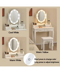 Makeup Dressing Table with Touch Switch Lighted Mirror and Cushioned Stool