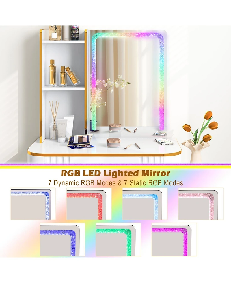Vanity Table Set with Rgb Led Lights and Wireless Charging Station