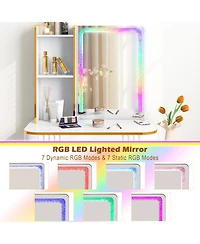 Vanity Table Set with Rgb Led Lights and Wireless Charging Station