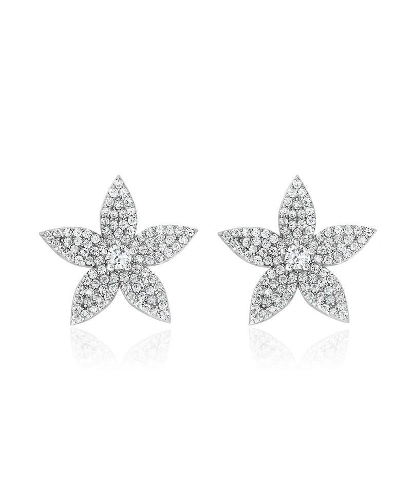 Suzy Levian Sterling Silver Cubic Zirconia Flower Earrings