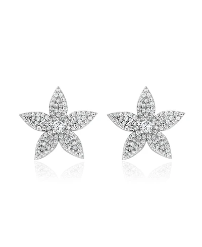 Suzy Levian Sterling Silver Cubic Zirconia Flower Earrings