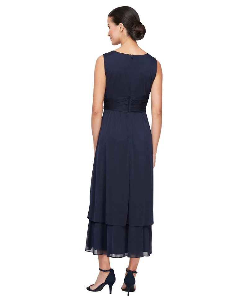 Sl Fashions Women's Surplice-Neck Jersey A-Line Dress