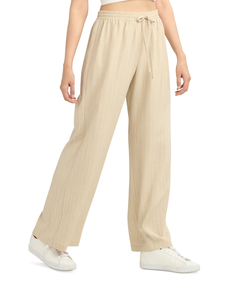 Bcx Juniors' Striped Drawstring-Waist Wide-Leg Pants