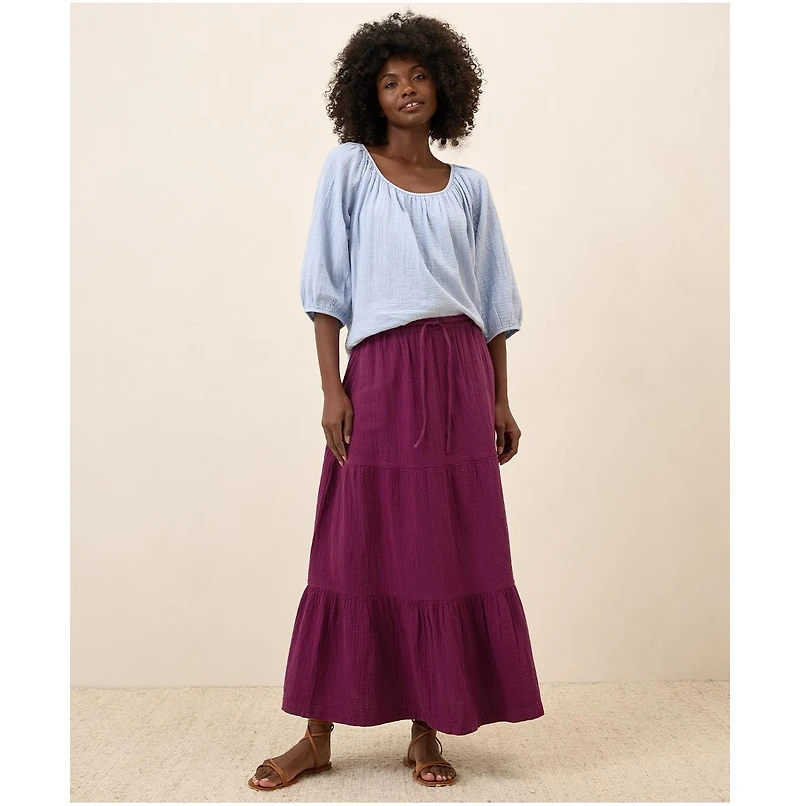 Pact Women's Organic Cotton Coastal Double Gauze Tiered Maxi Skirt